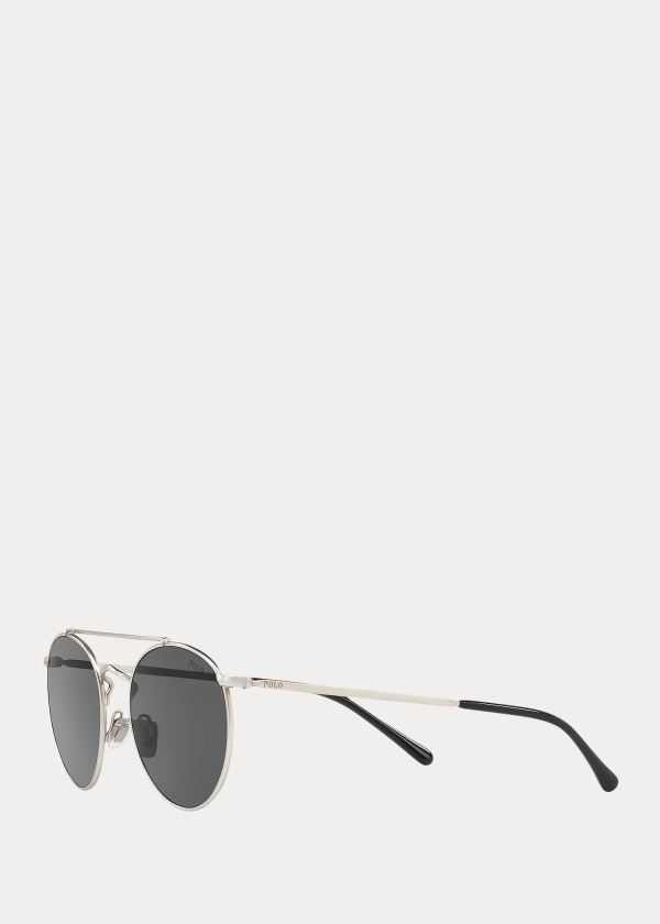 Ralph Lauren Double-Bridge Round Sunglasses Stříbrné | bwuSTcIv