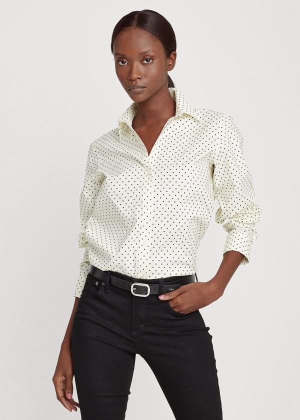Ralph Lauren Easy Care Polka-Dot Shirt Krém Černé | 0pcdfwNX
