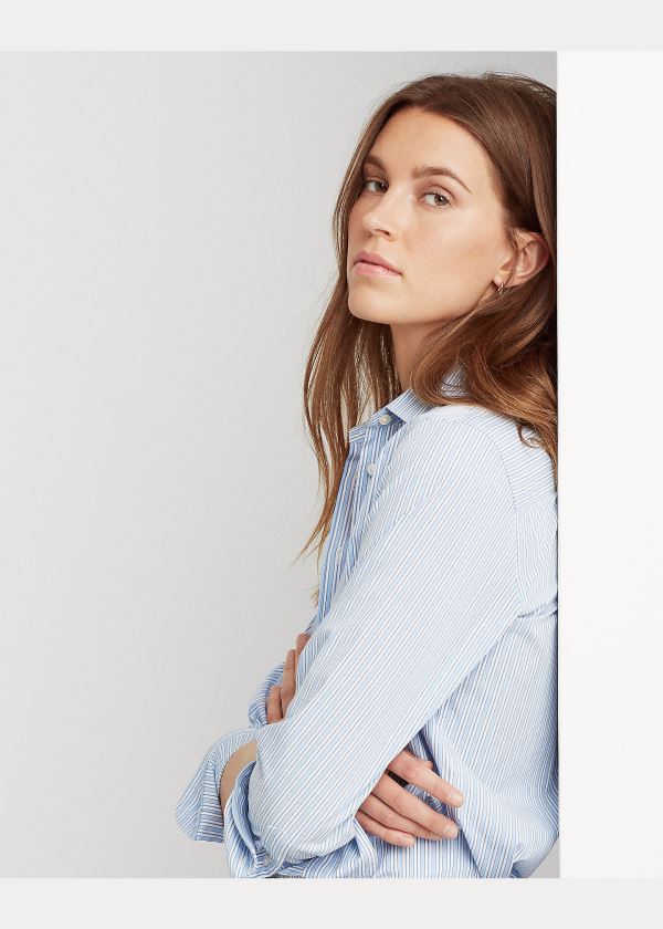 Ralph Lauren Easy Care Striped Bavlněné Shirt Blankyt Proužek | SUJr2OjJ