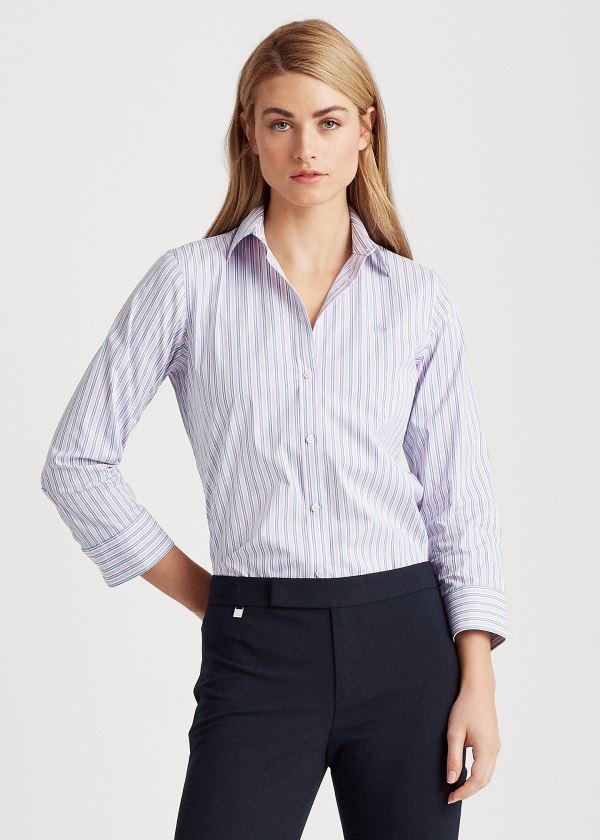 Ralph Lauren Easy Care Striped Bavlněné Shirt Blankyt Růžové Proužek | YQzpKS4B