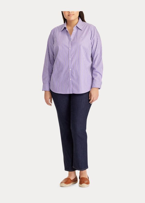 Ralph Lauren Easy Care Striped Bavlněné Shirt Fialové Bílé Proužek | eMpveK6X
