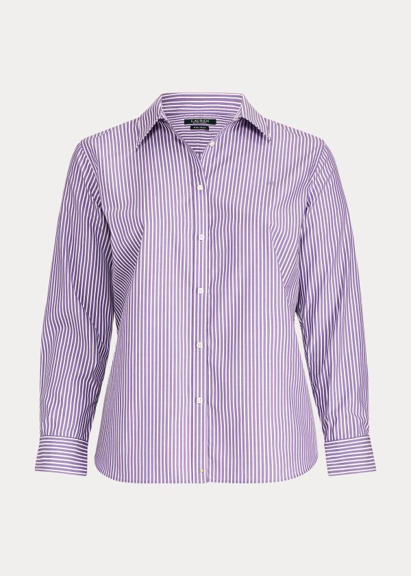 Ralph Lauren Easy Care Striped Bavlněné Shirt Fialové Bílé Proužek | eMpveK6X