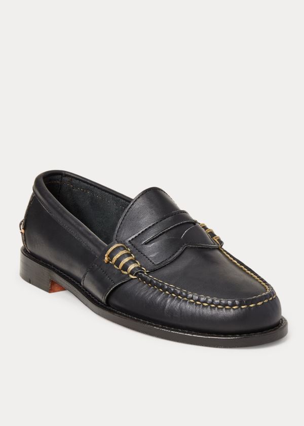 Ralph Lauren Edric Læder Penny Loafer Černé | FkVBn4Ch
