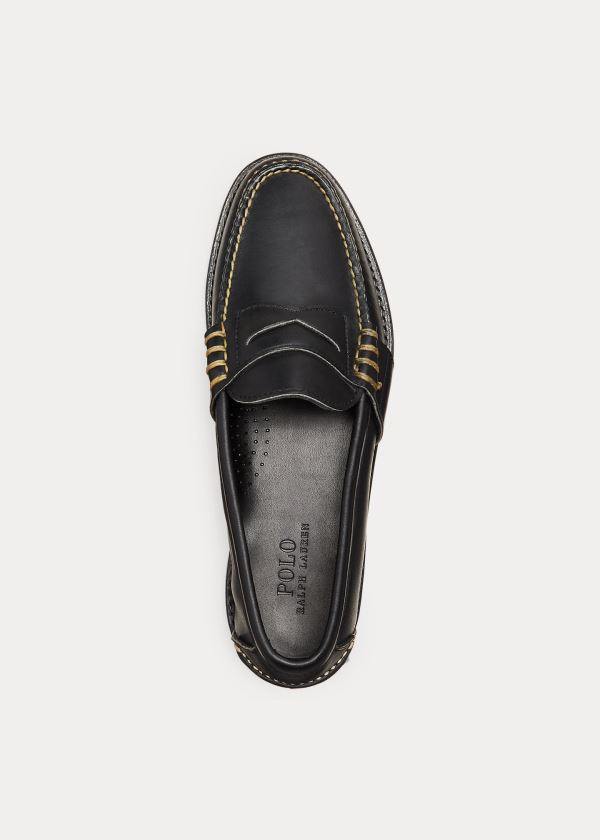 Ralph Lauren Edric Læder Penny Loafer Černé | FkVBn4Ch