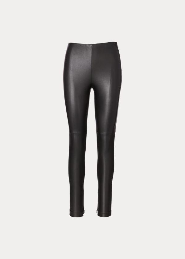 Ralph Lauren Eleanora Stretch Læder Pant Černé | 33ZFoRLP