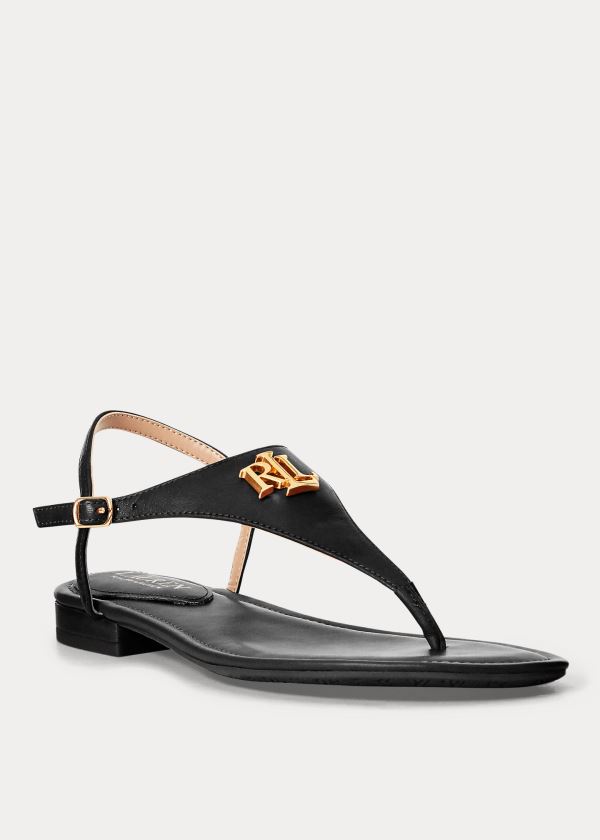 Ralph Lauren Ellington Læder Sandal Černé | jZcGhisj