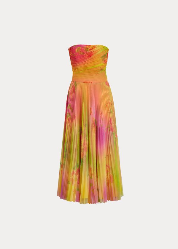 Ralph Lauren Eloise Ombré-Floral Šaty Oranžové Blankyt Viacfarebný | 7J13nCgB