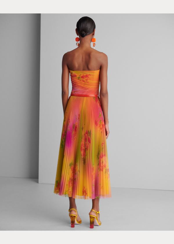 Ralph Lauren Eloise Ombré-Floral Šaty Oranžové Blankyt Viacfarebný | 7J13nCgB