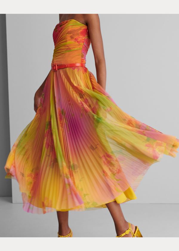 Ralph Lauren Eloise Ombré-Floral Šaty Oranžové Blankyt Viacfarebný | 7J13nCgB
