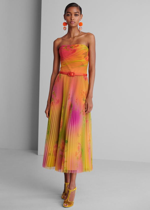 Ralph Lauren Eloise Ombré-Floral Šaty Oranžové Blankyt Viacfarebný | 7J13nCgB