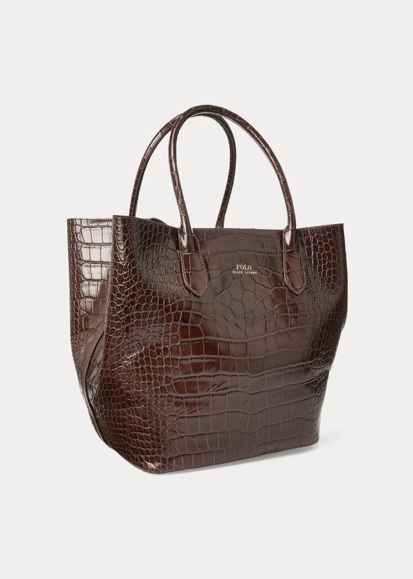 Ralph Lauren Embossed Large Bellport Tote Čokolády | MZbMgaSf