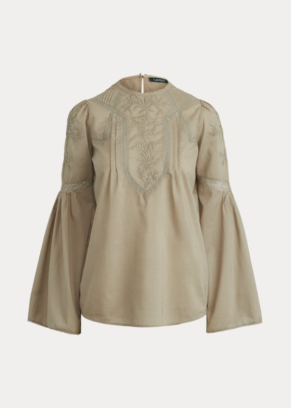 Ralph Lauren Embroidered Bell-Sleeve Top Olivy Zelené | PYZN12S9