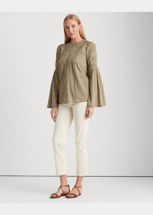 Ralph Lauren Embroidered Bell-Sleeve Top Olivy Zelené | PYZN12S9