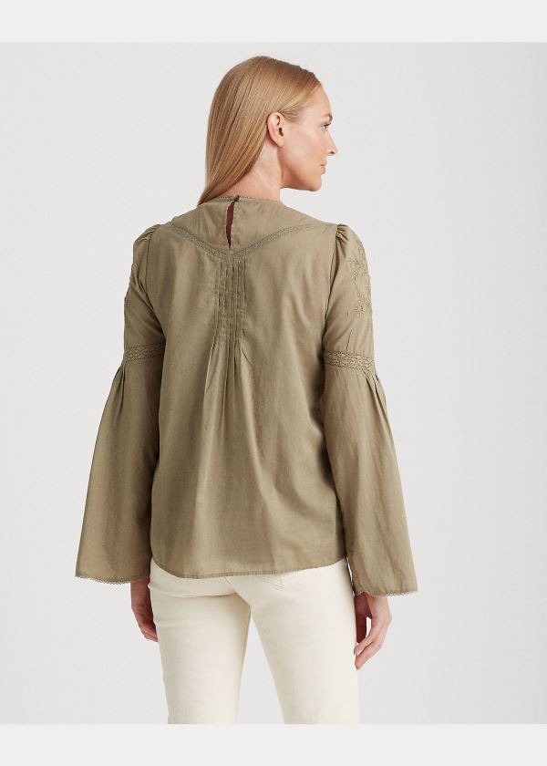 Ralph Lauren Embroidered Bell-Sleeve Top Olivy Zelené | PYZN12S9