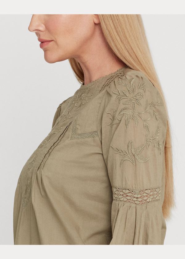 Ralph Lauren Embroidered Bell-Sleeve Top Olivy Zelené | PYZN12S9