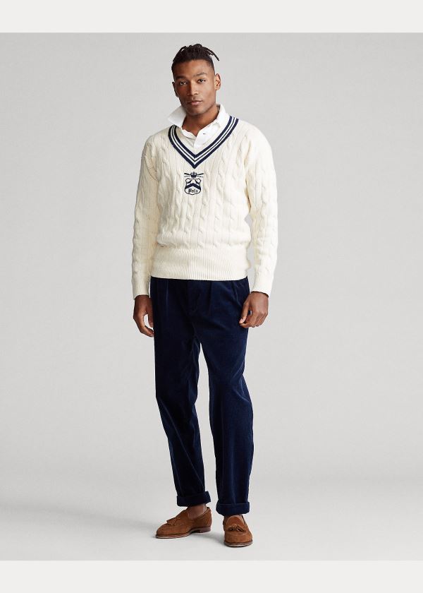 Ralph Lauren Embroidered Cricket Svetrové Krém Tmavě Blankyt | 0tzy6UrE