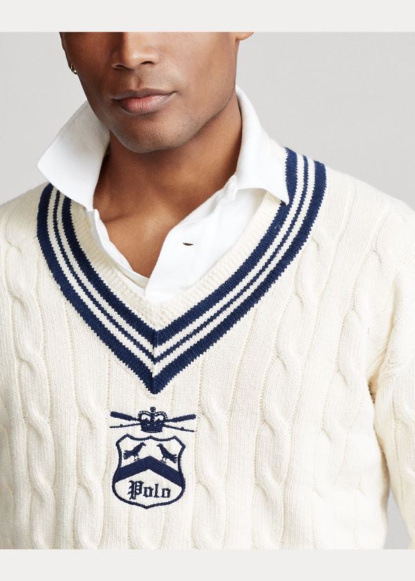 Ralph Lauren Embroidered Cricket Svetrové Krém Tmavě Blankyt | 0tzy6UrE