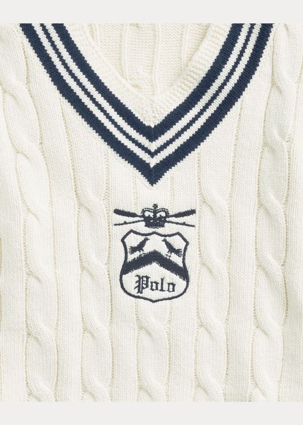 Ralph Lauren Embroidered Cricket Svetrové Krém Tmavě Blankyt | 0tzy6UrE