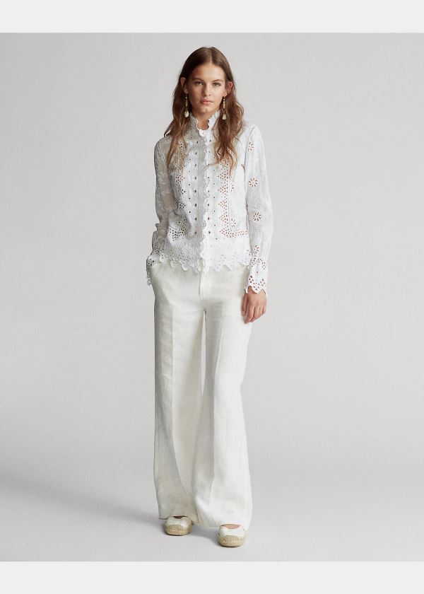 Ralph Lauren Embroidered Eyelet Shirt Bílé | JfazK1X8