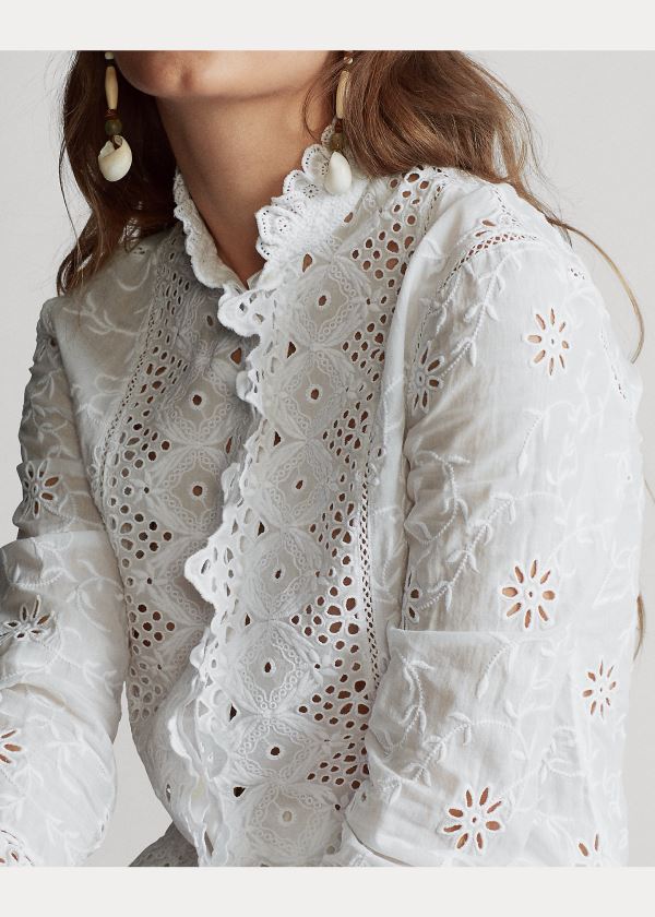 Ralph Lauren Embroidered Eyelet Shirt Bílé | JfazK1X8