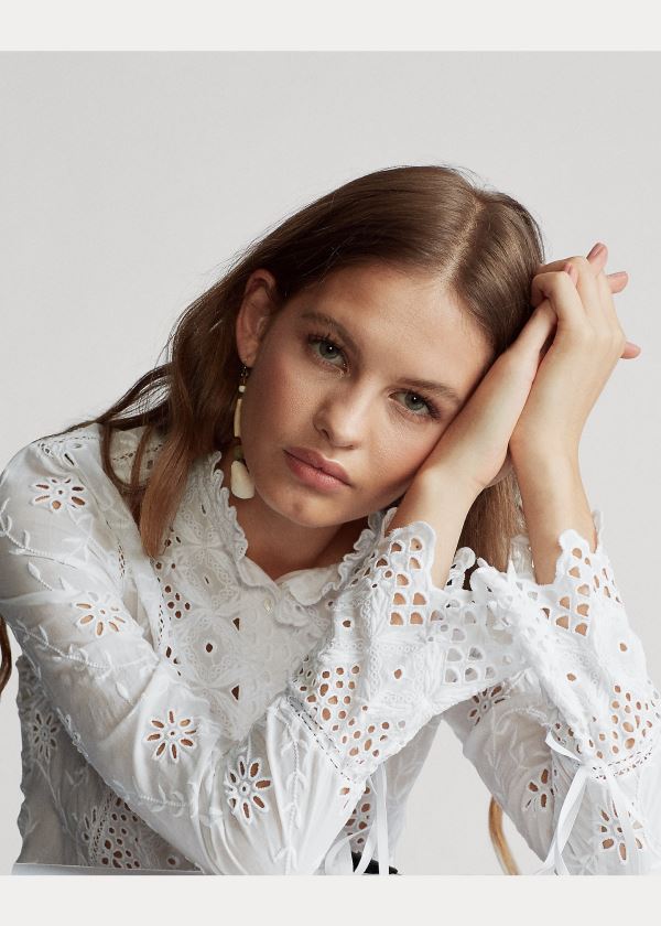 Ralph Lauren Embroidered Eyelet Shirt Bílé | JfazK1X8