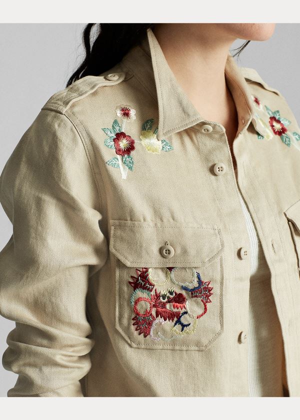 Ralph Lauren Embroidered Linen Jacket Hnědé | ybl8m97P