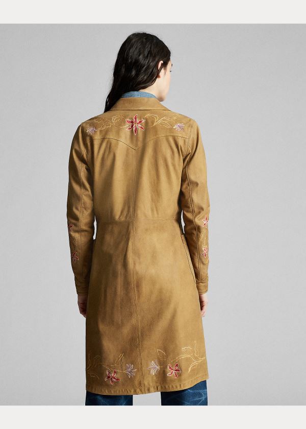 Ralph Lauren Embroidered Læder Jacket Hnědé Hnědožlutý | 1WQlg2RJ