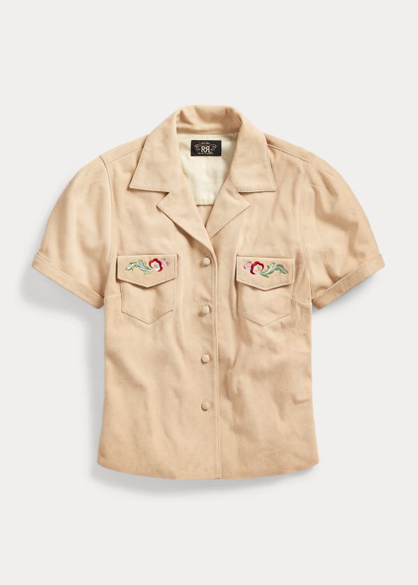 Ralph Lauren Embroidered Semišové Shirt Hnědožlutý | VpU77YKs