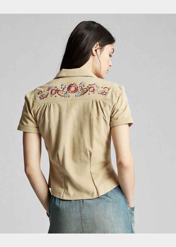 Ralph Lauren Embroidered Semišové Shirt Hnědožlutý | VpU77YKs
