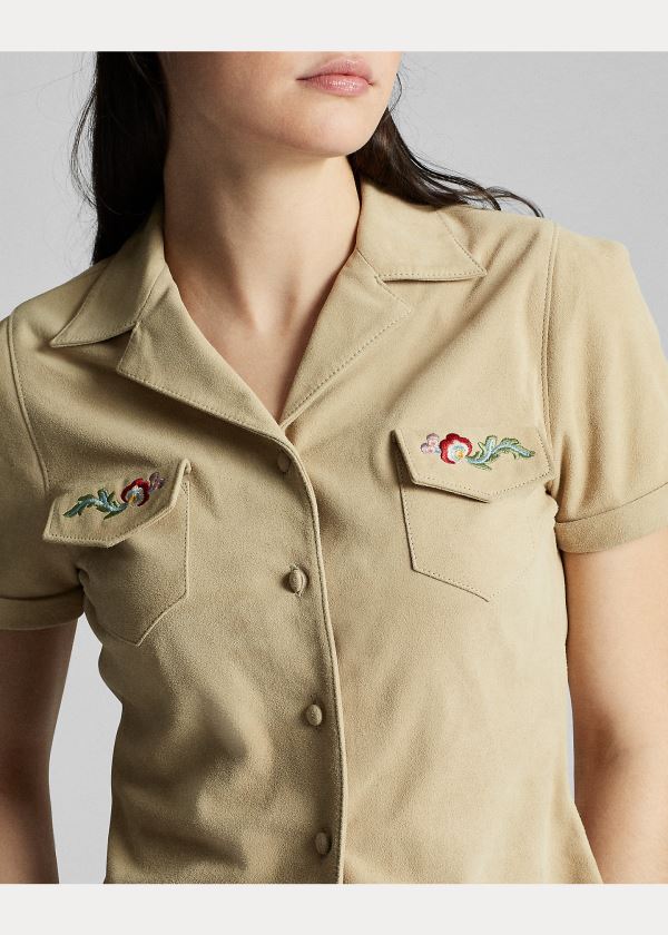 Ralph Lauren Embroidered Semišové Shirt Hnědožlutý | VpU77YKs