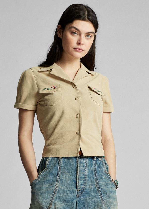 Ralph Lauren Embroidered Semišové Shirt Hnědožlutý | VpU77YKs