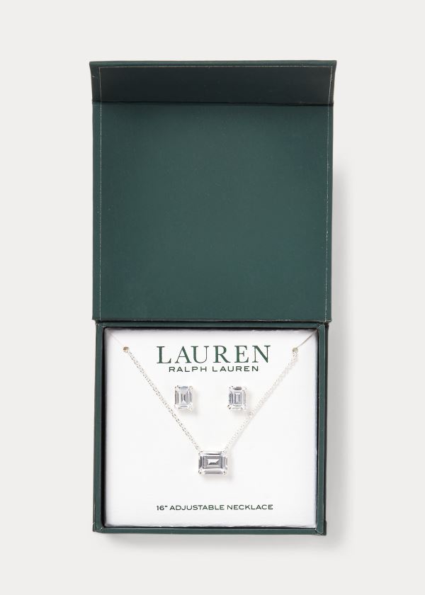 Ralph Lauren Emerald Necklace & Earring Set Stříbrné | 80IdZKoE