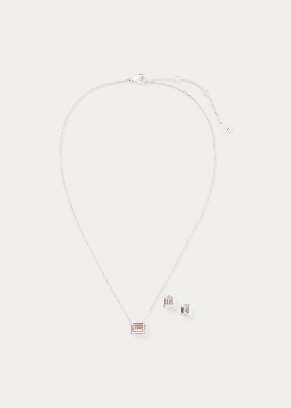 Ralph Lauren Emerald Necklace & Earring Set Stříbrné | 80IdZKoE