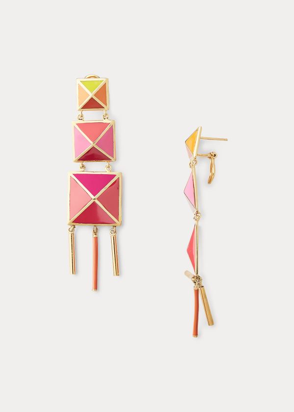Ralph Lauren Enamel Tiered-Pyramid Earrings Růžové Oranžové Červené Žluté | wA8klHFU