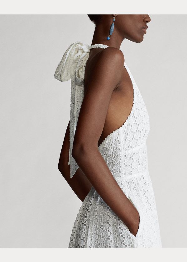 Ralph Lauren Eyelet Bavlněné Halter Šaty Bílé | 7FFoMWA5