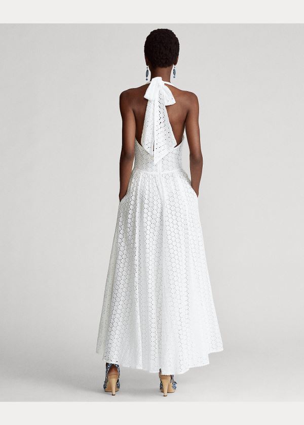 Ralph Lauren Eyelet Bavlněné Halter Šaty Bílé | 7FFoMWA5