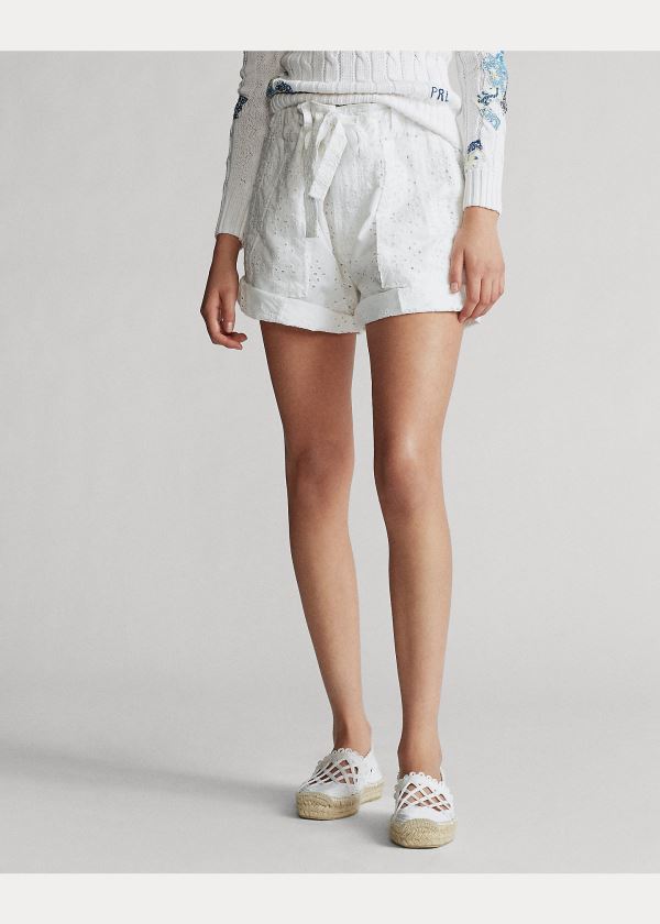 Ralph Lauren Eyelet Bavlněné Krátké Bílé | fHmEXHV0