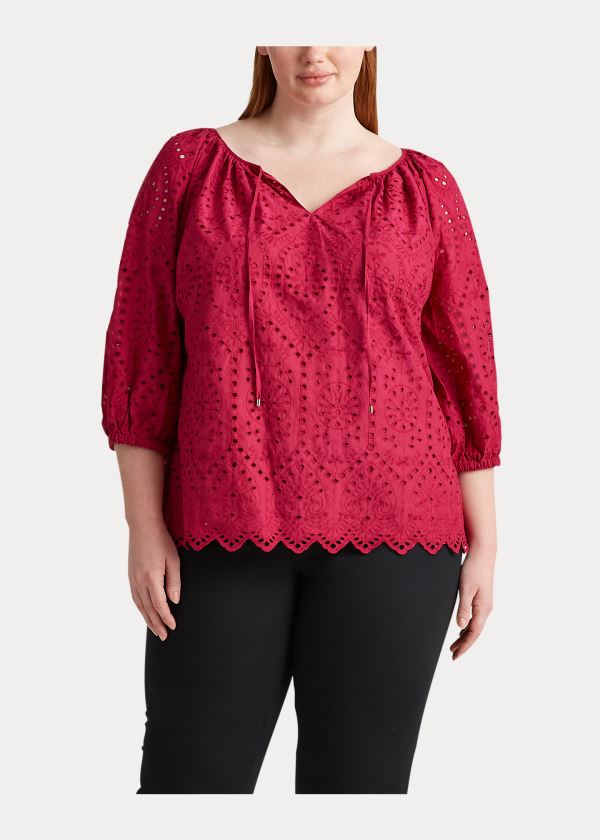 Ralph Lauren Eyelet Elbow-Sleeve Top Tmavě Fuchsie | LV7yAzA3