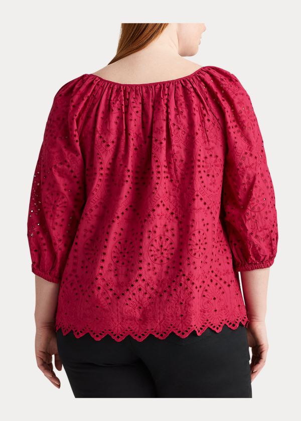 Ralph Lauren Eyelet Elbow-Sleeve Top Tmavě Fuchsie | LV7yAzA3