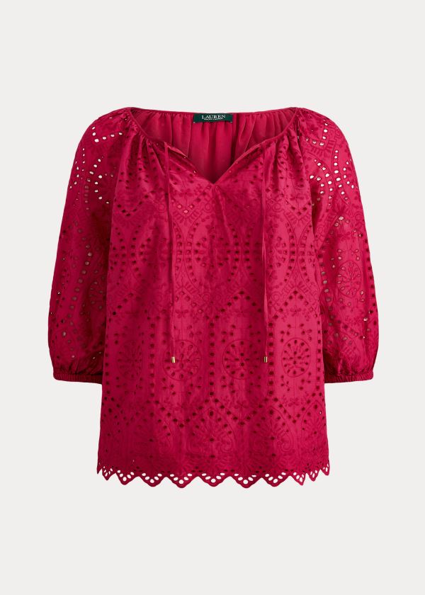 Ralph Lauren Eyelet Elbow-Sleeve Top Tmavě Fuchsie | LV7yAzA3