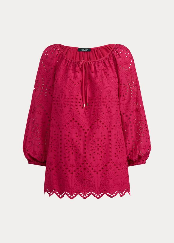 Ralph Lauren Eyelet Elbow-Sleeve Top Tmavě Fuchsie | t2cTfC62