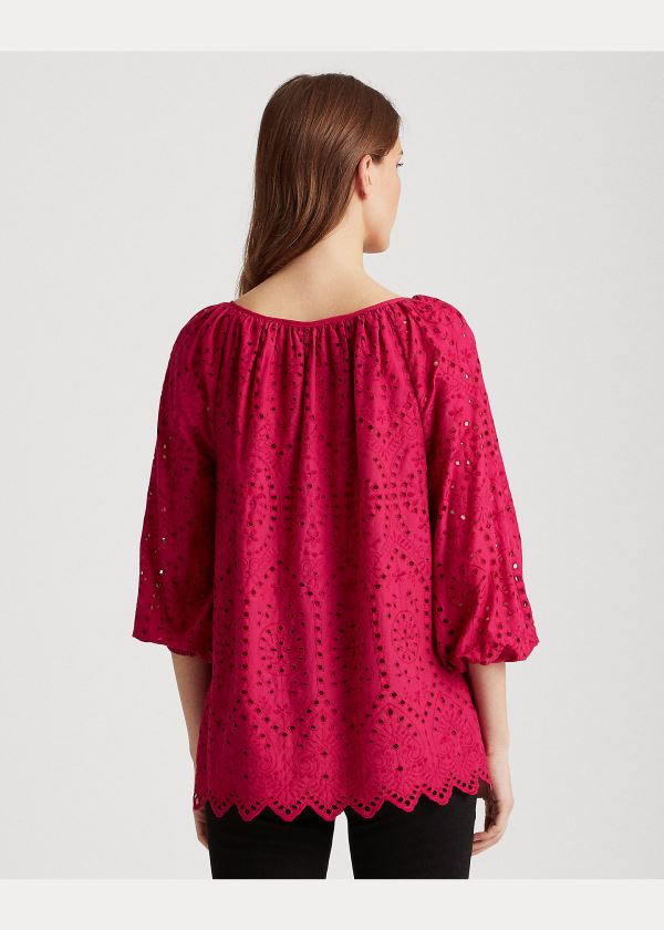 Ralph Lauren Eyelet Elbow-Sleeve Top Tmavě Fuchsie | t2cTfC62
