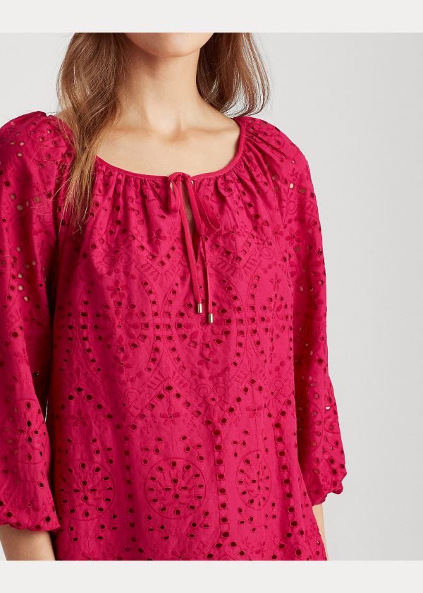 Ralph Lauren Eyelet Elbow-Sleeve Top Tmavě Fuchsie | t2cTfC62