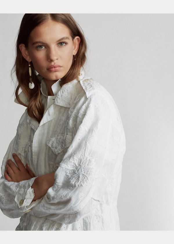 Ralph Lauren Eyelet Linen Jacket Bílé | DSxbDfKn