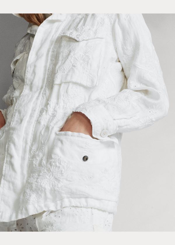 Ralph Lauren Eyelet Linen Jacket Bílé | DSxbDfKn