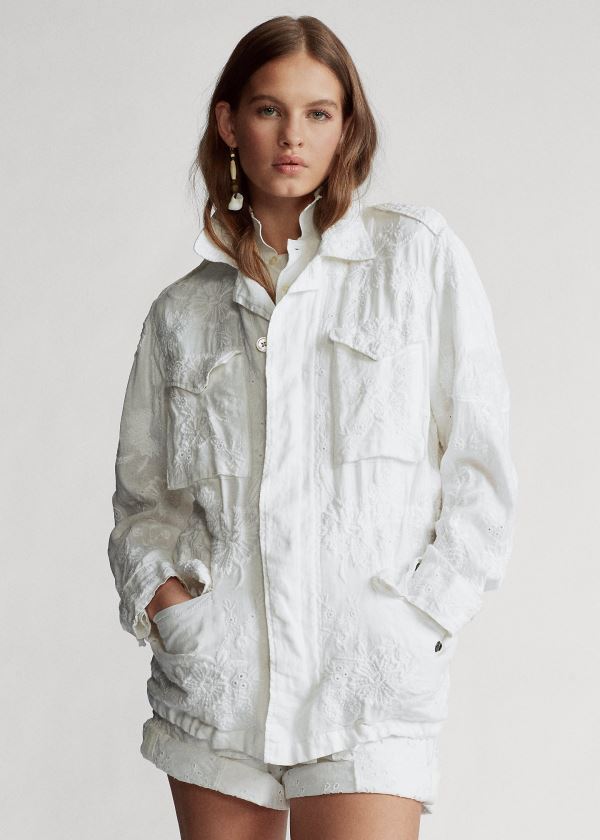 Ralph Lauren Eyelet Linen Jacket Bílé | DSxbDfKn