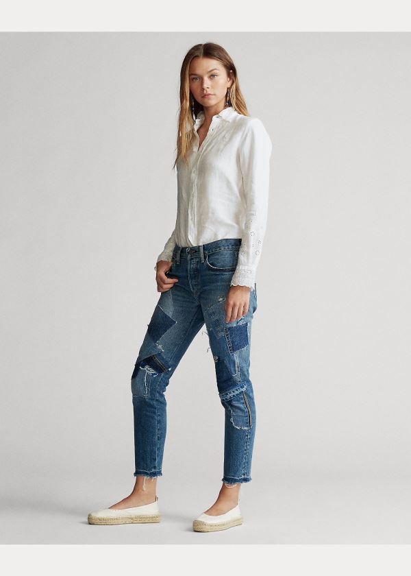 Ralph Lauren Eyelet Linen Shirt Bílé | K1Peq1Jl