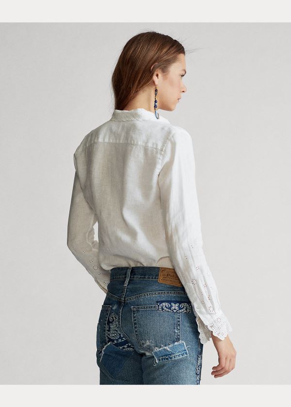Ralph Lauren Eyelet Linen Shirt Bílé | K1Peq1Jl