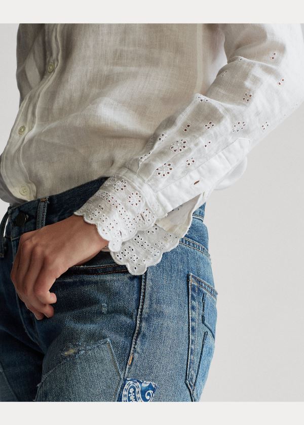 Ralph Lauren Eyelet Linen Shirt Bílé | K1Peq1Jl