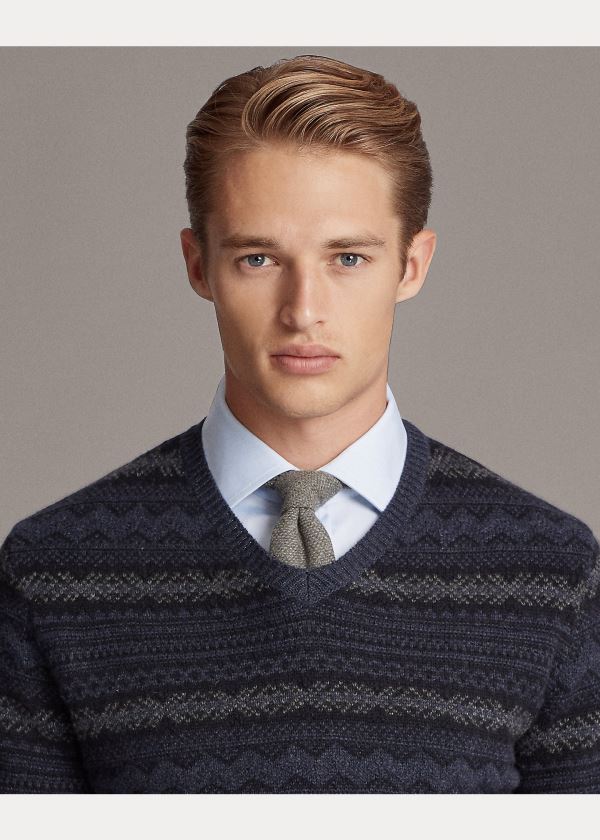 Ralph Lauren Fair Isle Cashmere Svetrové Tmavě Blankyt Viacfarebný | JvJNTFcs